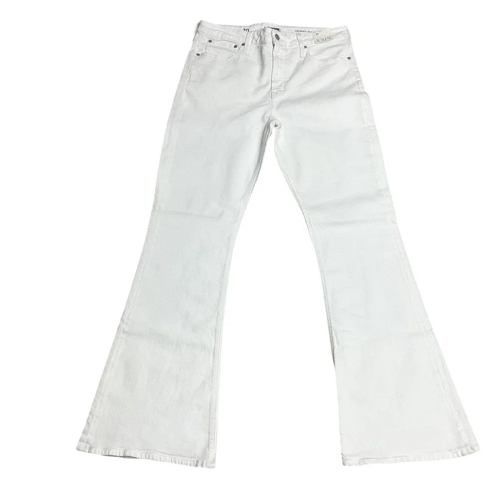 J. Crew Women's Skinny High Rise Stylish Trendy Flared Leg Pants White Sz 30 NWT